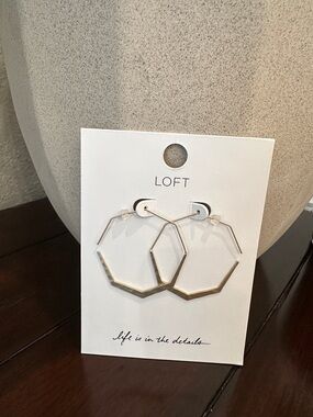 LOFT Geometric Hexagon Hoop Earrings - Silver Tone